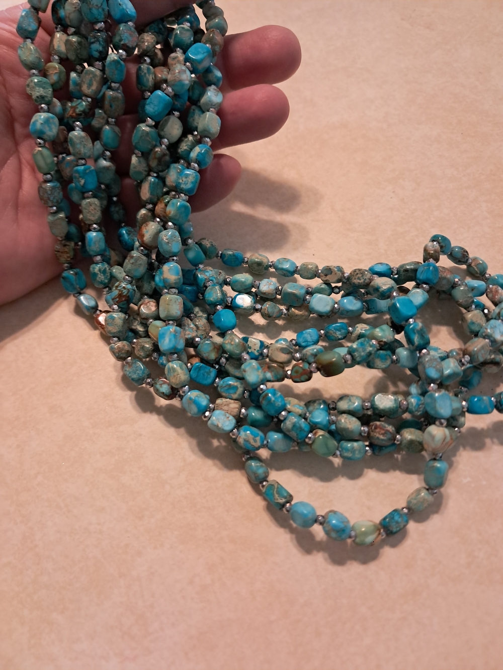 Natural Turquoise Beaded With Silver Necklace Aqua Blue - Picture 6 of 7